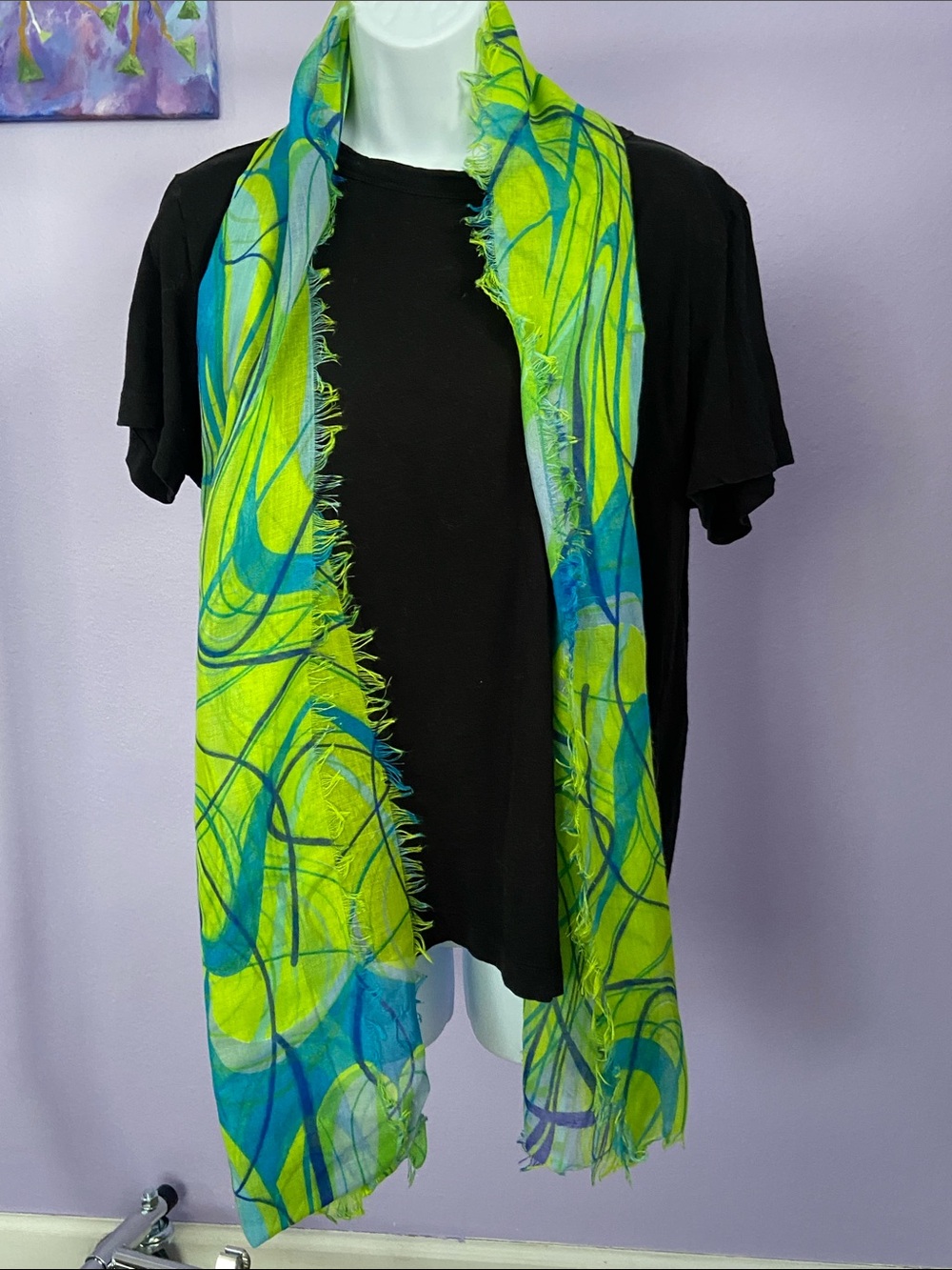 Scarf/wrap Lightweight Abstract Print - Blues & yellows n green